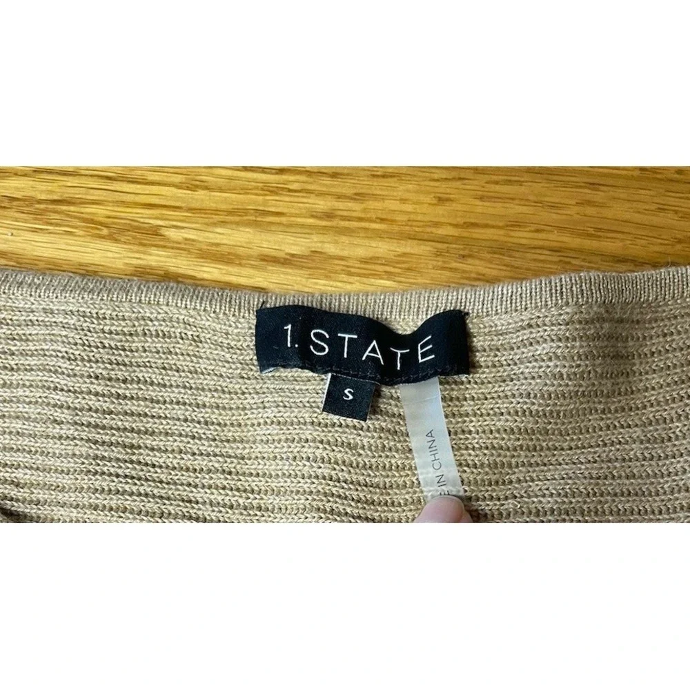 1. State Women's Balloon Sleeve Crew Neck Rib Sweater Small Beige Career Casual